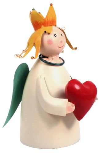 Lenzbach Zaunhocker Engel mit Herz Creme 22 cm Figur aus Blech Prinzessin Metall Deko Garten Balkon Dekofigur Königin Pfostenhocker Love Shabby
