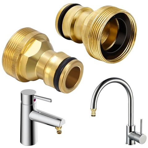 2 Universal-Wasserhahnanschluss für Mischbatterie, Garten Schlauchadapter | Wasserhahn Adapter, Messing Schlauchanschluss Adapter, Schnellkupplung Gartenschlauch Anschluss für Home Yard (Golden)
