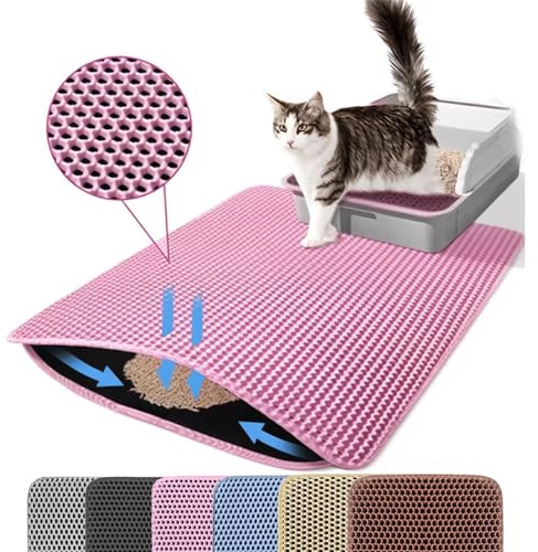 Petinstinct Matta för kattlåda, 116 x 66 cm, jättestor kattlåda med dubbla lager, vattentät hållbar design, bivaxkaka kattströmatta, kattlåda, XXL, extra stor, rosa