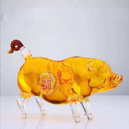 Carafe à whisky Lucky Pig, bouteille à vin avec animaux du zodiaque chinois, bouteille à whisky en verre sans plomb, 1000ml, cadeau for les amateurs de whisky, vodka, whisky écossais, rhum et tequila