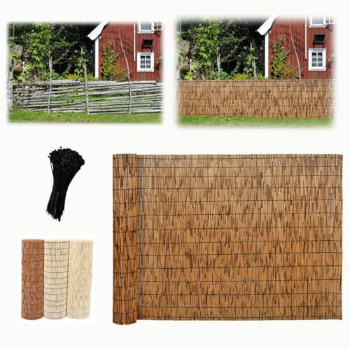 40/70/90/110/130/150cm Valla de ocultacion Jardin Pantalla de Valla Caña Natural Reforzada Rollos De Cercas Decorativas para Balcón Piscina(Marrón)