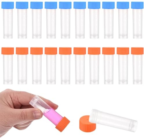 20 Pcs Tubo de muestras Tubos de ensayo de prueba 5ml Vial de Plástico, Tubos de Ensayo Congelados de Plástico, Tubos de Ensayo de Plástico con Tapa, Marcas Graduadas (Naranja/Azul)