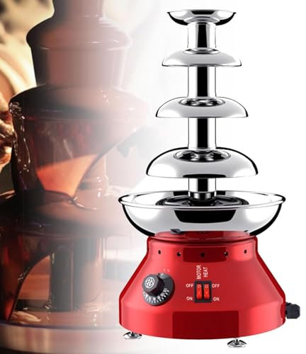 Elektrisk chokladfontän, 5/6-vånings chokladfontän i rostfritt stål, 230W chokladfontän med förseglingssystem, 30-110°C temperatur,Red-4tier