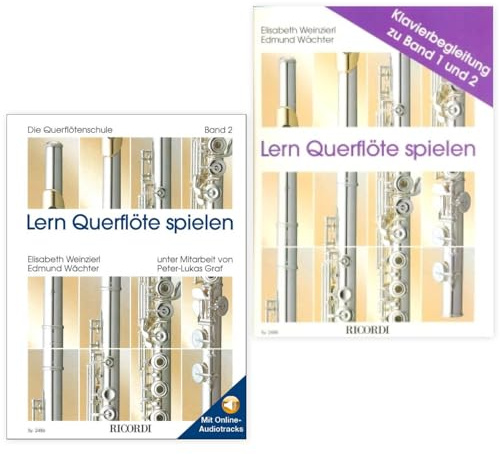 Lern Querflöte spielen Band 2 und Klavierbegleitung (SY 2486, SY 2488, 9783931788407, 9790204224883) + Pflegetuch aus Mikrofaser (Starterset)