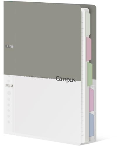 KOKUYO 5 Subject Spiral Notebook Journal, Campus 110 Sheets B5 Refillable Notebook with Dividers Tabs, 6mm Dot Lined Binder Notebook for Work School Note Taking. 9 x 10.5, Grey
