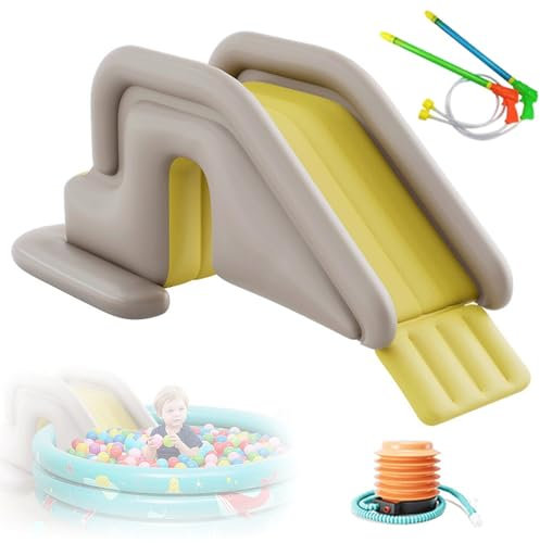 Scivolo d'Acqua Gonfiabile per Piscina All'Aperto, Scivolo d'Acqua Gonfiabile, Centro Giochi per Piscina con Pompa A Pedale E Pistola Ad Acqua per Bambini E Adulti, dai 6 Anni in su(Yellow)