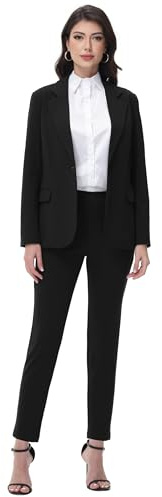 Gowjog Hosenanzüge für Damen Business Modern Slim Fit Anzug Set Langarm Elegant Blazer Mit Outfit für Office (Schwarz,M)
