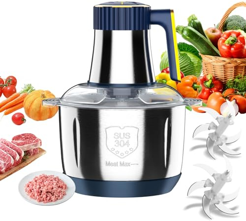 500W Food Chopper Electric, 4L Stainless Steel Multi-Function Chopper Electric, 5 Speeds, 2 sets of blades, 10 Seconds Fast Chopping, Suitable for Chopping Various Meats, Vegetables, Electric Chopper
