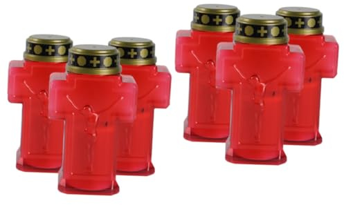 DIYEAH 6 pièces Lampe Bougie Électronique Extérieure sans Flamme pour Cimetière Jardin Décoration Résistante Aux Intempéries Design Religieux avec Lumière Douce Rouge
