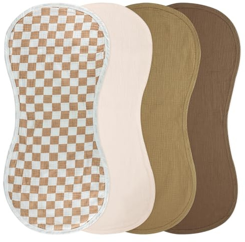 4-Pack Muslin Changing Pad Liners, Extra Thick & Ultra Soft for Warm Comfort, Waterproof Diaper Mat for Keekaroo Peanut & All Standard Baby Changers, 2-Sided Reusable (Brown)