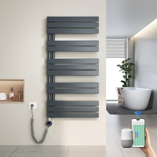 Heilmetz Badheizkörper Elektrisch Heizkörper Bad mit WiFi Digitalem Thermostat Handtuchheizkörper mit Timer-Funktion 1176x600mm 600 Watt für Badezimmer/Wohnzimmer Anthrazit