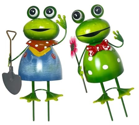 Maigridy Statue di rane giocose Sculture animali in ferro resistenti alle intemperie prati da giardino ornamenti artistici facili da organizzare decorazioni all'aperto a tema primaverile