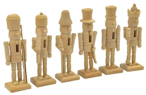 XAGMODSHN Schiaccianoci in legno non verniciato, 6 pezzi, 12 cm, fatto a mano, decorazioni per la casa, progetti artigianali fai da te, per le vacanze di Natale, attività in famiglia