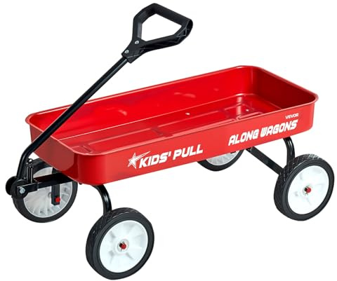 VEVOR Chariot à Tirer Enfants 101 cm Chariot Tout-Terrain Tout-Petits Métal, Charge 80 kg, pour Cadeau d'anniversaire Enfants, Jardinage, Plage, Camping, Aventures en Plein Air, avec Poignée, Rouge