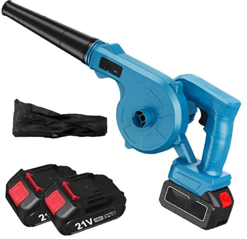 Voltix Souffleur aspirateur à batterie 21 V avec 2 batteries et chargeur, ventilateur électrique pour feuilles 2 en 1, puissant et léger pour jardin, cour et terrasse
