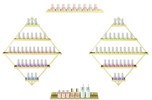 Espositore per smalto per unghie a 5 strati, mensola da parete, per smalto per unghie, fino a 90 bottiglie con 2 barre orizzontali, per riporre smalti per unghie, profumo, rossetto