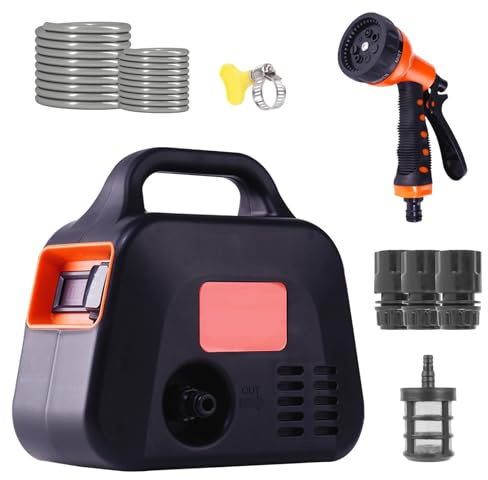 Wireless Electric Water Pump Kit,Cordless Transfer Pump,Portable Self-Priming Pump with 21V 4000mAh Battery,10M Hose,3M Inlet Pipe & 7-Spray Nozzle for Watering,Car Washing,Lrrigation