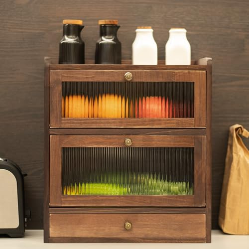 CheerNest Kiefernholz Brotkasten Groß mit 50 Deli-Papier, Holz Brotkästen mit Belüftung, Brotdose für Brot & Obst, Ästhetische Aufbewahrungsbox für Küche, 36 x 24 x 34 cm, 3.5 kg