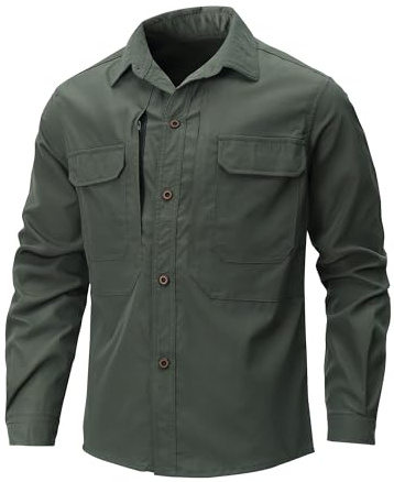 CoXuantion Camicia da Uomo a Maniche Lunghe Casual Traspirante Leggera Sportiva Camicia Safari Protezione UV Funzionale Shirt per Pesca Trekking XXL,Verde
