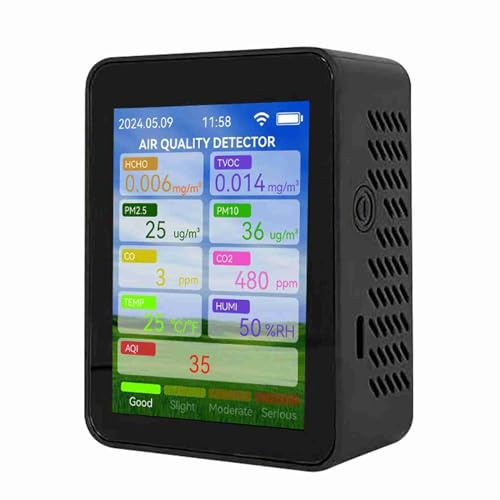 Natural Gas Detector， WiFi Multifunctional Air Quality Meter Household HCHO TVOC Carbon Monoxide CO2 PM2.5 PM10 Tester(Black)