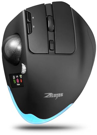 TKMARS Ratón Trackball Inalámbrico Silencioso con Pantalla a Color, 8 Botones Ergonómicos, Rueda Giratoria Programable, 8000DPI 7 Niveles, Recargable 2.4G/BT para PC Computadora Portátil