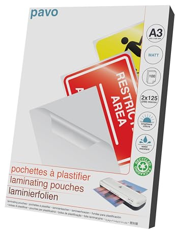 pavo 8029792 Laminierfolientasche, DIN A3, matt, 250 mic