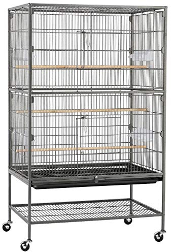 Yaheetech Vogelvoliere Vogelkäfig 2 Türen Vogelhaus Käfig mit 4 Rollen Nagervoliere 131cm hoch
