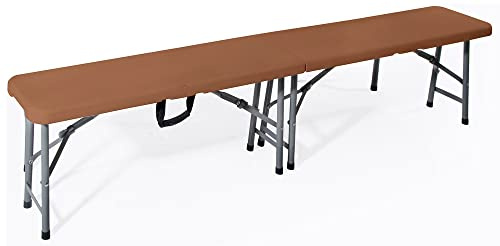 VERDELOOK | Panca Pieghevole, 183x28 H44 cm, Marrone, Catering, Birreria, in Plastica HDPE con Struttura in Metallo Verniciato, Facile da Trasportare, da Giardino e Eventi
