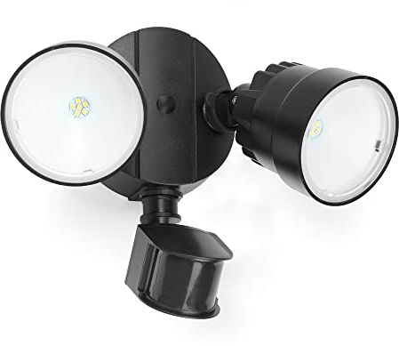 LUTEC P6221A-PIR23-5K PIR-LED-Sicherheitsleuchte, Außenleuchten mit Sensor, Außenwandleuchten, integriertes LED-Flutlicht mit zwei Köpfen, Außenbereich für Terrasse,Garten, Hof,Schwarz,5000 K,1250 lm