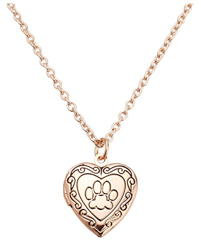 Jovivi Herz-Kette Pfote Fußspuren Foto Medaillon zum Öffnen Photo Bilder Amulett Herz Anhänger Halskette für Damen Mädchen,Rosengold