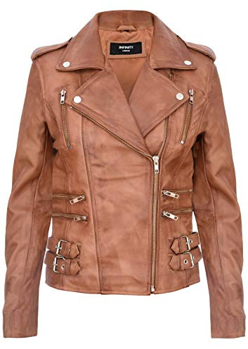 Damer retro 100 % nappa-läder bikerjacka