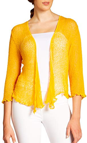 Caspar STJ022 leichte Damen Sommer Strickjacke mit 3/4 Arm, Farbe:Curry, Größe:Einheitsgröße (36 bis 40)
