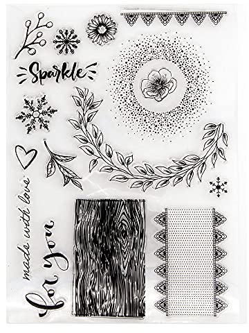 arriettycraft Schneeflocken, Blätter, Schneefall, Holzmaserung, Gummistempel, klare Stempel für Weihnachtskarten, Dekoration und DIY, Scrapbooking, Gummistempel zum Basteln