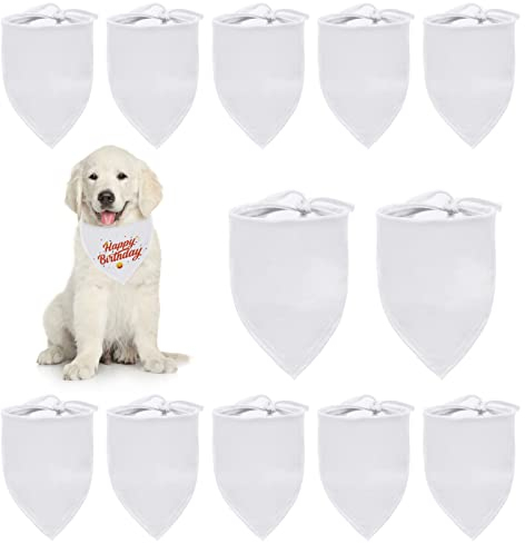 HACRAHO Unbedruckte Hundehalstücher, 12 Stück, einfarbig, weiß, dreieckig, Polyester, DIY-Hundehalstücher für Hunde, Welpen, Katzen