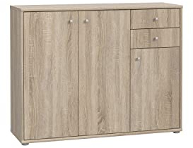 FORTE TEMPRA 2 Kommode mit 3 Türen und 2 Schubladen, Holzwerkstoff, Sonoma Eiche, 108.8 x 85.5 x 34.8 cm