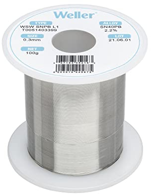 Weller WSW SnPb (T0051403399) Solder Wire, Dia: 0.3 mm / 0.012 in, Wt: 100 g / 3.527 oz, Alloy Sn60Pb40, Flux Content 2.2%