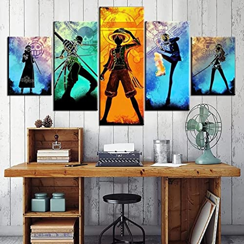 MPPSU One Piece Anime Poster Kunstdrucke Modular Wandkunst Modern Wanddekoration Wandbilder Wohnzimmer Schlafzimmer Leinwandbild 5 Teiliges Leinwände Kreatives Geschenk Mit Rahmen 100 * 50cm