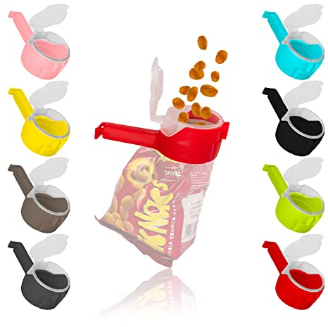 Fino Casa Juego de 8 clips de cierre originales con escurridor, clip de cocina, clips para bolsas, dispensador de aperitivos, clips frescos, clip para bolsas, cierre de clip, clipper para bolsas