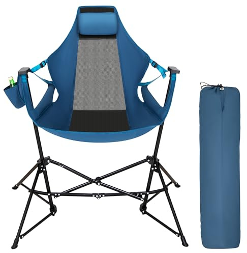 LET'S CAMP Hammock Chair Portable Camping Chair Oversized Folding Rocking Chair with Headrest and Cup Holder for Travel, Picnic, Patio, Fishing, Supports 300lbs