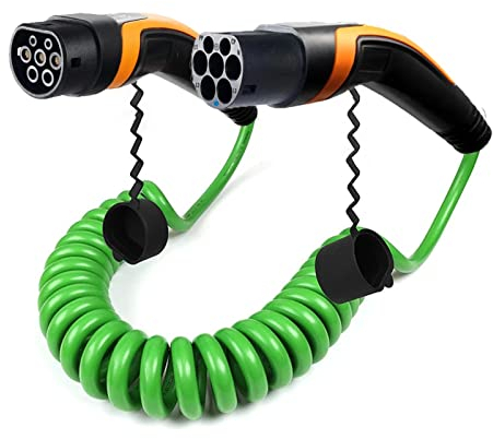 LXSWY elektroauto ladekabel Aufgewickeltes grünes Spiral-Schnellladekabel for Elektrofahrzeuge 32 A 5 Meter 9 Meter 7,2 kW J1772 Typ 1 bis Typ 2 IEC62196-2 (Color : Custom Made)