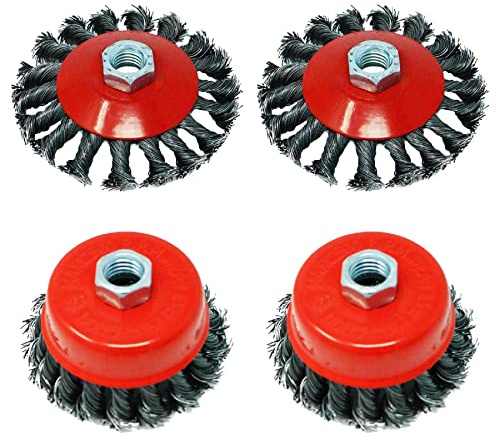 Dapetz ® Twist Knot Wire Brush Set Kit Angle Grinder Flat Wheel and Cup Brush for 4Pcs 115mm Angle Grinder with M14 Thread Crimped Wire Wheel and Cup for Paint, Rust Removal, Weld Cleaning
