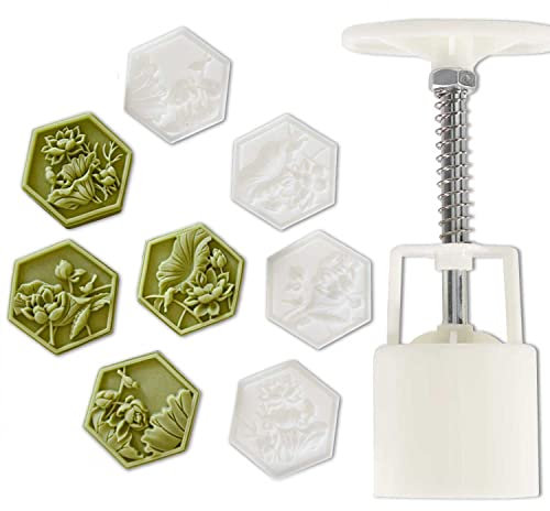 Chinesische Mondkuchen-Blumenform Set Mondkuchenform， Backwerkzeuge mit Stempel，Cookie Stamp Mooncake Form，für Backen DIY (4*Mondlicht in Lotus Pond)