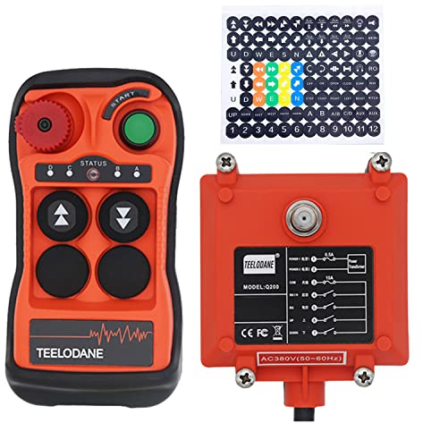 Kit telecomando per gru wireless industriale Q200 1 pulsante Motion 2 Ricevitore trasmettitore paranco elettrico 12v 24v con arresto di emergenza (AC/DC 12-24V)