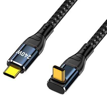 CY Kabel USB-C 240W Typ-C-Stecker auf Stecker, Kabel nach oben nach unten abgewinkelter Stecker, 48 V, 5 A, kompatibel mit USB 2.0, 480 Mbps, 100 W Aufladen für Laptop, Tablet, Telefon