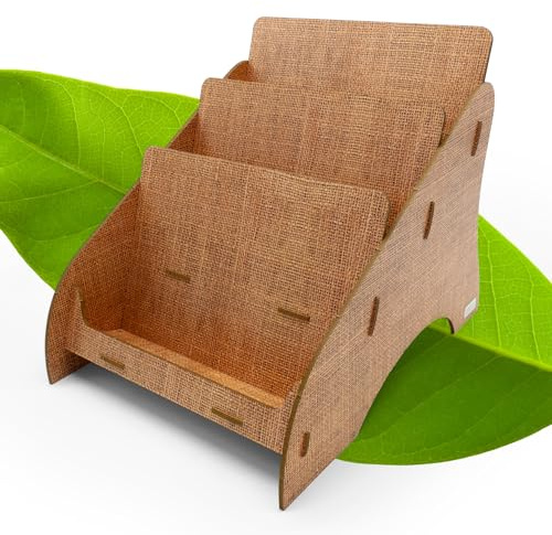 stableco 1x ökologischer Prospektständer DIN A5 horizontal mit 3 Fach stabiler Flyerständer im natural Design No Plastic! Just Paper! nachhaltiger Prospekthalter, Postkartenständer schnell aufzubauen