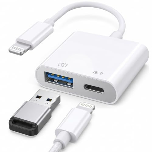 [Apple MFi Certified] Lightning to USB Camera Adapter with Charging Port, Portable USB3.0 Female OTG Cable for iPad to Connect Card Reader USB Flash Drive, Compatible for iPhone iPad