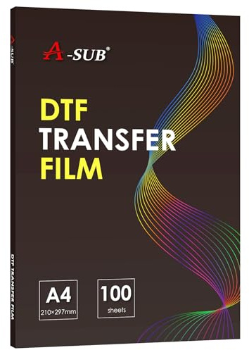 A-SUB Film de transfert DTF - 100 feuilles A4 Film DTF pour sublimation ou imprimante DTF à jet d'encre, papier transfert direct sur film mat double face pour T-shirts et tous les tissus