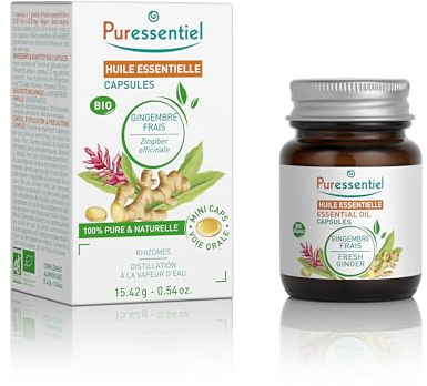Puressentiel – Capsules d’huile essentielle de Gingembre Frais – BIO HEBBD – 100 pourcent pure et naturelle – Goût Neutre – 60 mini-capsules
