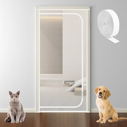 KIKIGOAL Katzen- und Hunde-Fliegengittertür, strapazierfähig, haustiersicher, mit Reißverschluss, 90 x 199,9 cm, verhindert, dass Hunde und Katzen herumlaufen, für Wohnzimmer, Schlafzimmer, Küche (90