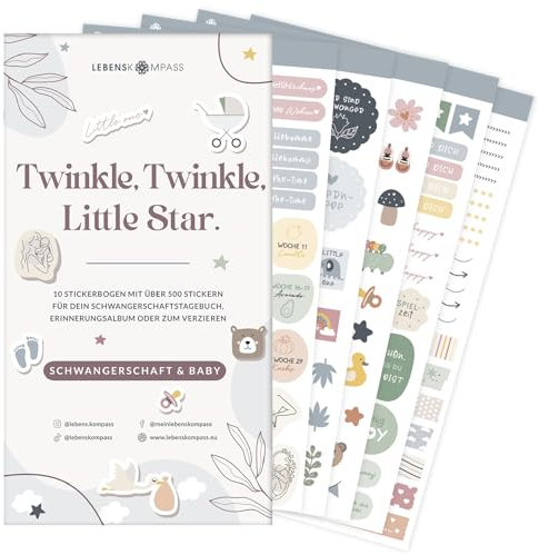 LEBENSKOMPASS Baby Sticker Set für Babyalbum & Schwangerschaft, Über 500 Sticker, Bunte Illustrationen, Mattes Papier, Premium Qualität, Achtsames Startup
